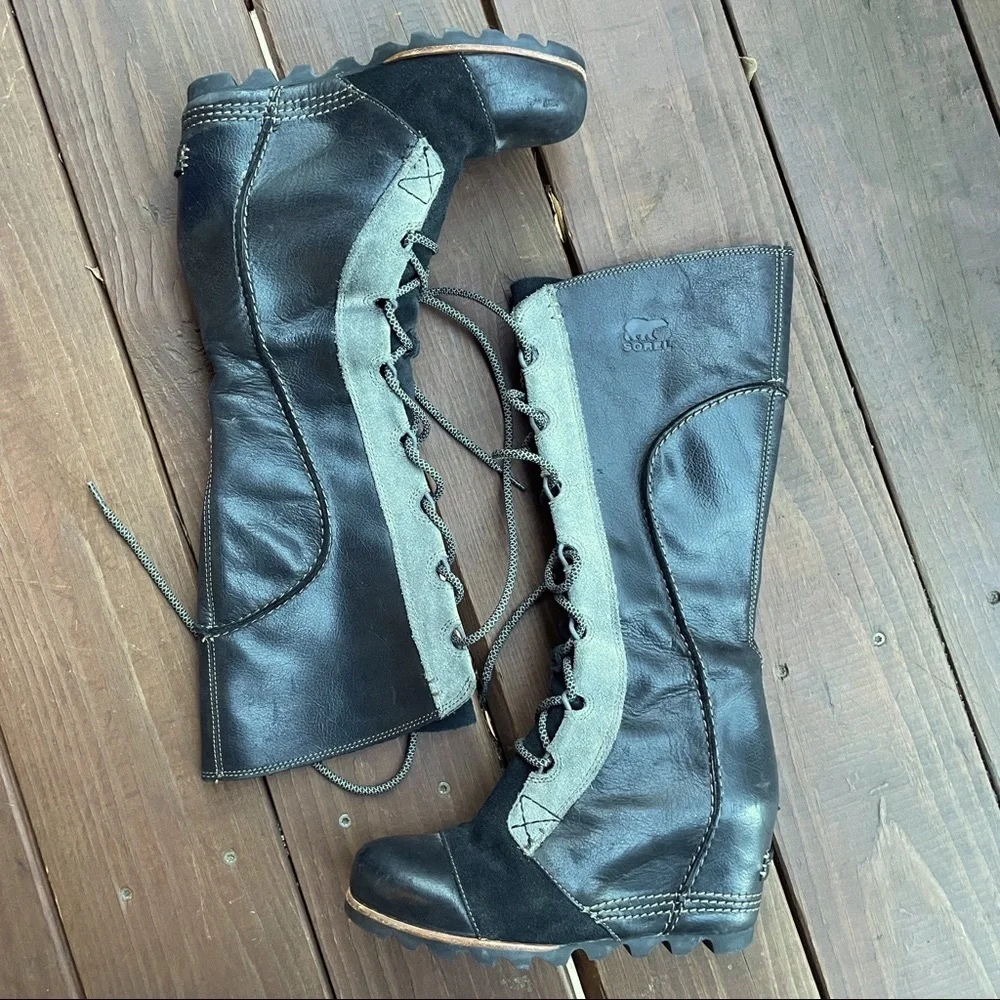 Sorel Cate the Great Tall Wedge Boots - Charcoal/Black - Picture 2 of 6